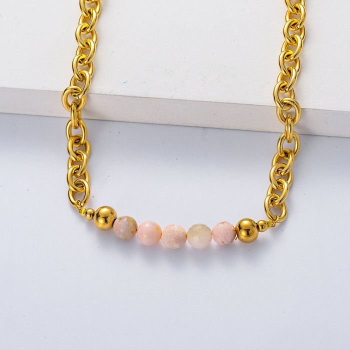 stainless steel gold plated thick chain with amazonite necklace