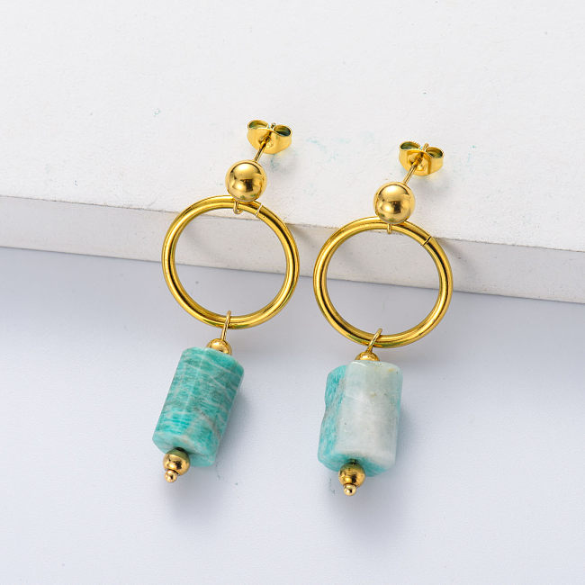 amazonite drop earring in stainless steel for women