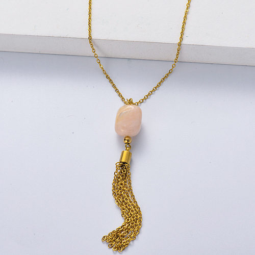 316L stainless steel gold plated thin chain with morganite necklace