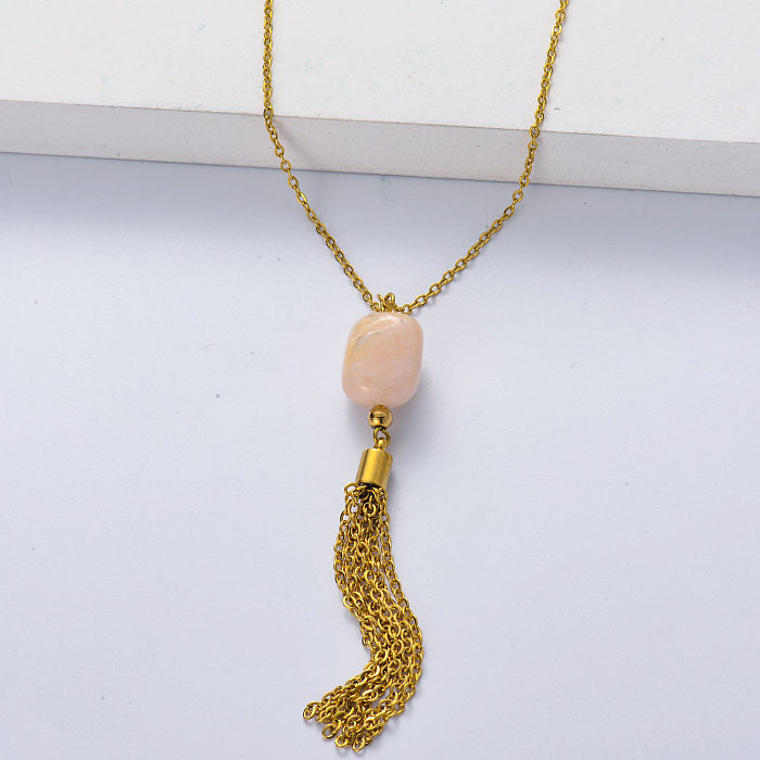 316L stainless steel gold plated thin chain with morganite necklace
