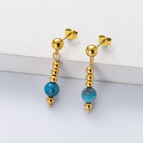blue carbon pendant drop earring gold plate stainless steel for women