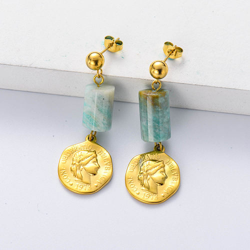 aquamarine earring stainless steel gold plating for women