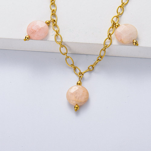 Chaîne épaisse plaquée or en acier inoxydable 316L avec collier morganite