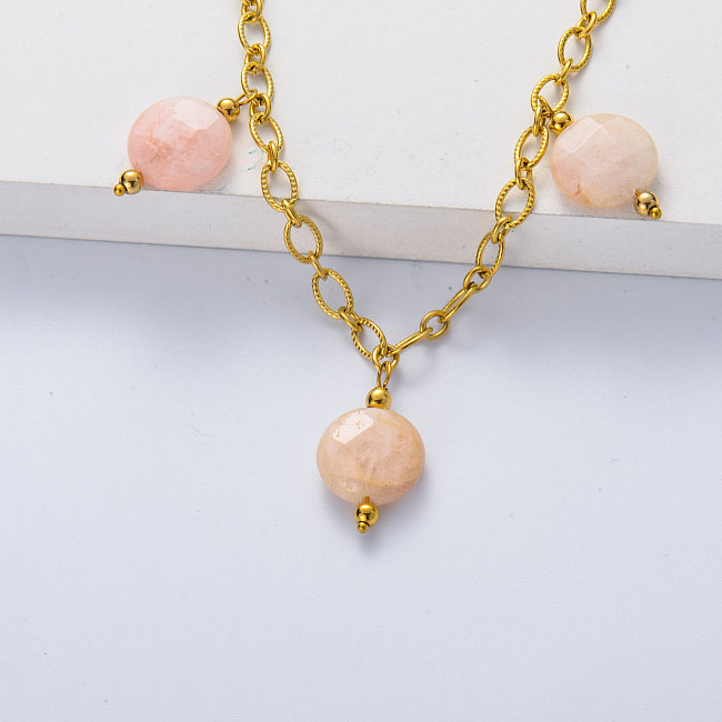 316L stainless steel gold plated thick chain with morganite  necklace