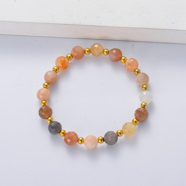 peach oonstone bracelet with stainless steel ball for women