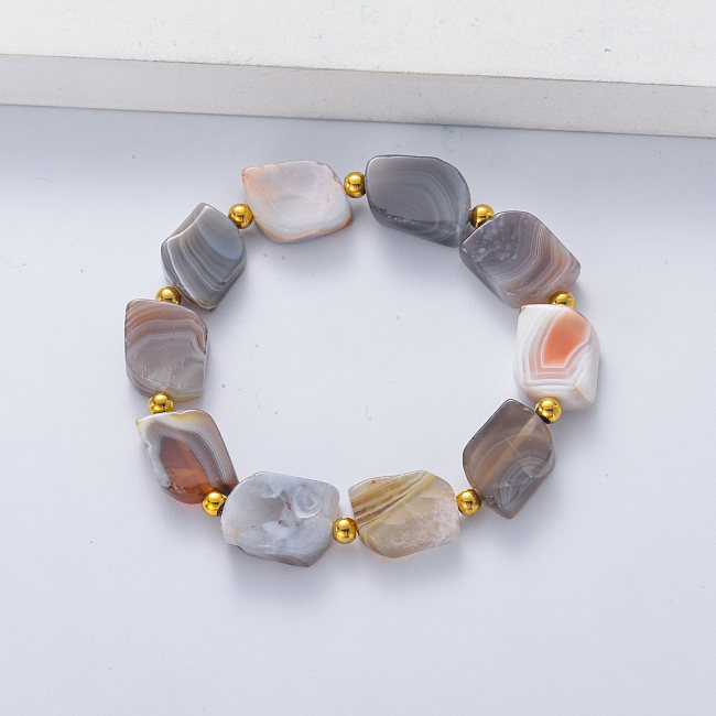 High Quality Leaf Shape Natural Stone Gray Mixed Color Beaded Bracelet