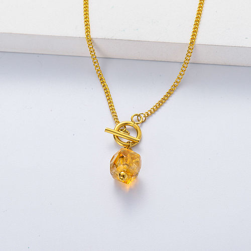 316L stainless steel gold plated thick chain with citrine butterfly necklace