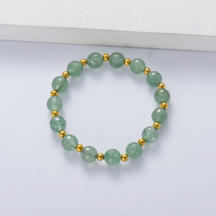 green natural bracelet with stainless steel ball for women
