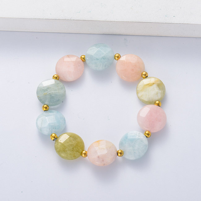 Wholesale Cute Natural Stone Mixed Candy Color Morganite Beaded Bracelet Jewelry
