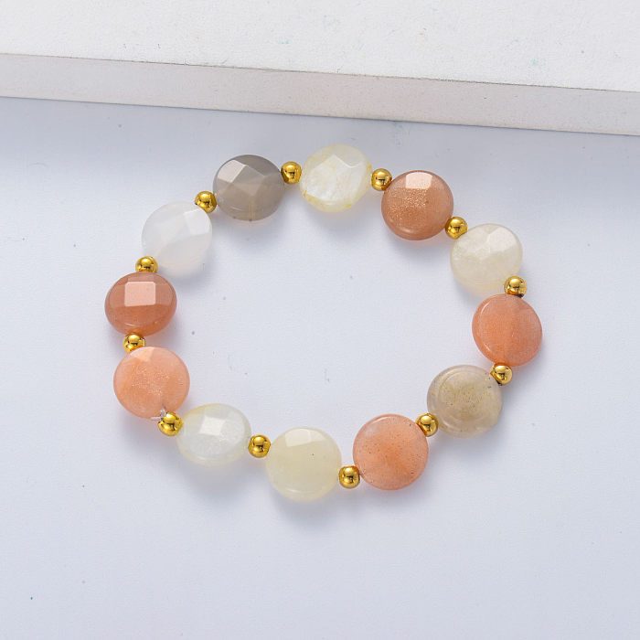 Bracelet perlé en pierre naturelle avec perles rondes en pierre de lune