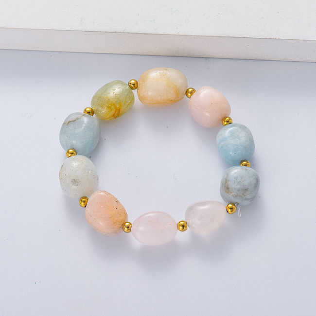 Wholesale Natural Stone Mixed Color Morganite Beaded Bracelet Gemstone Jewelry