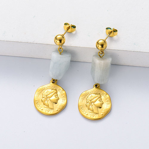 gold plate earring with aquamarine for wedding
