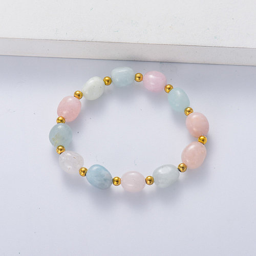 Bracelet de perles ovales de couleur mélangée de pierre naturelle de pierre de morganite de vente chaude