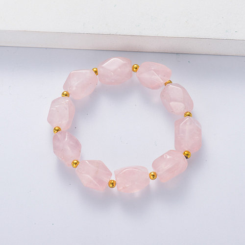 Pulseira frisada de quartzo rosa de cristal semi joia de pedra natural fashion