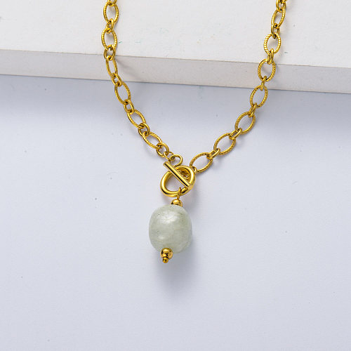 316L stainless steel gold plated thick chain with moonstone necklace