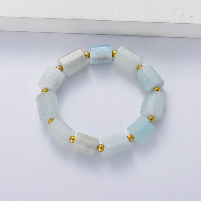 bracelet with stainless steel ball and aquamarine for women