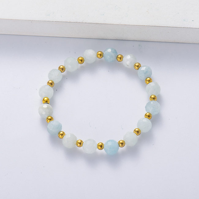 aquamarine bracelet with stainless steel ball for women