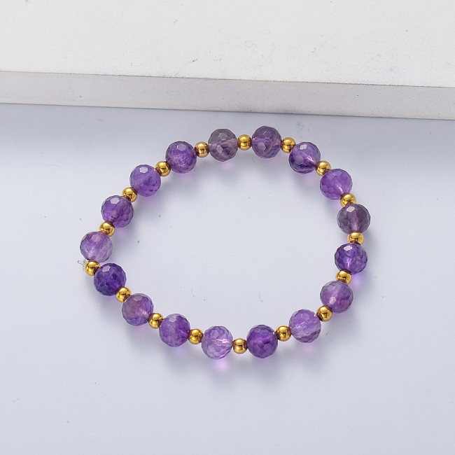 High Quality Natural Stone Bracelet Amethyst Round Beads Bracelet Jewelry