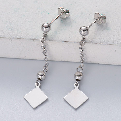 Fashion 925 sterling silver geometric square dangle drop long earrings