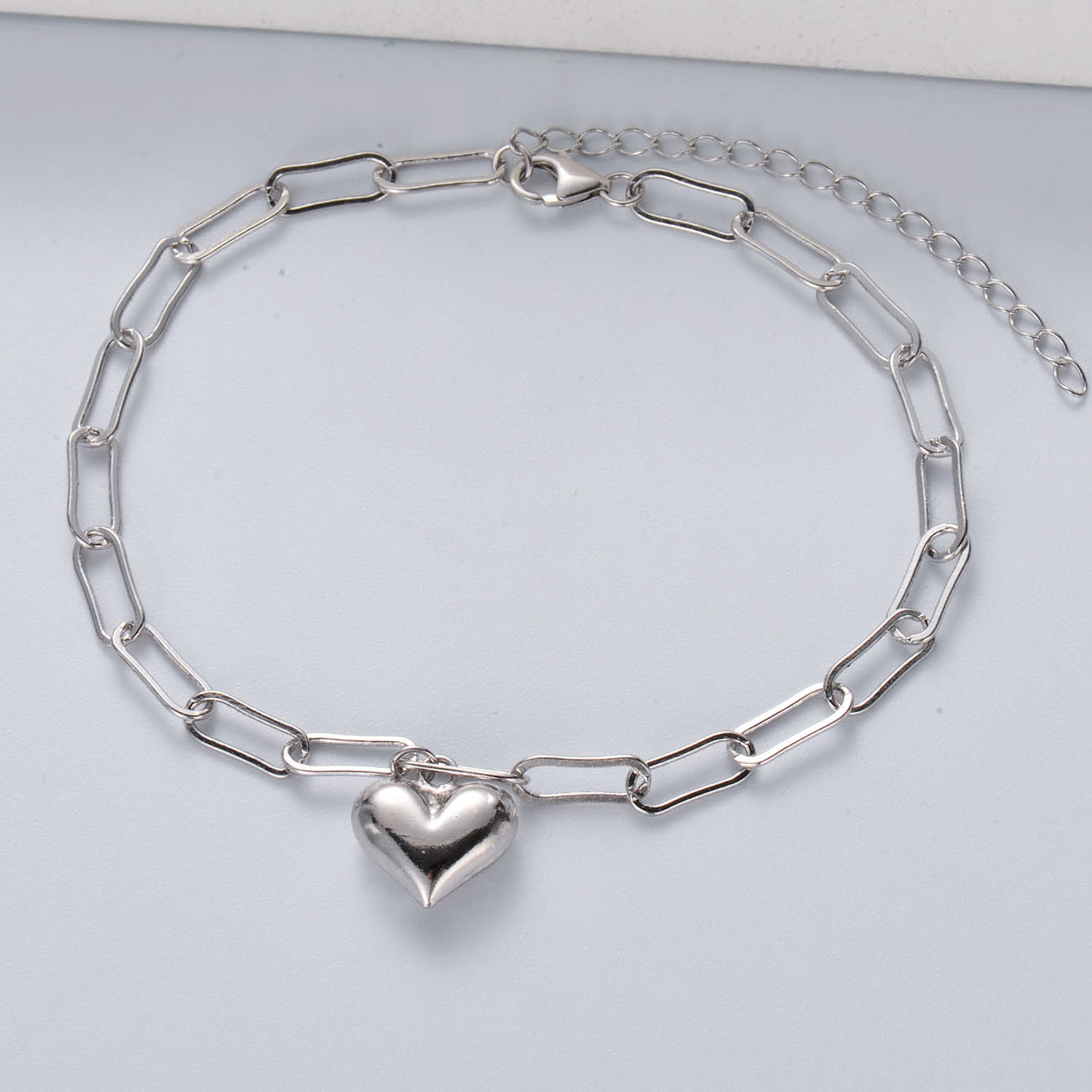 سوار سلسلة من الفضة الإسترليني عيار 925 على شكل قلب ، هدية مجوهرات نسائية  أنيقة - Jewenoir