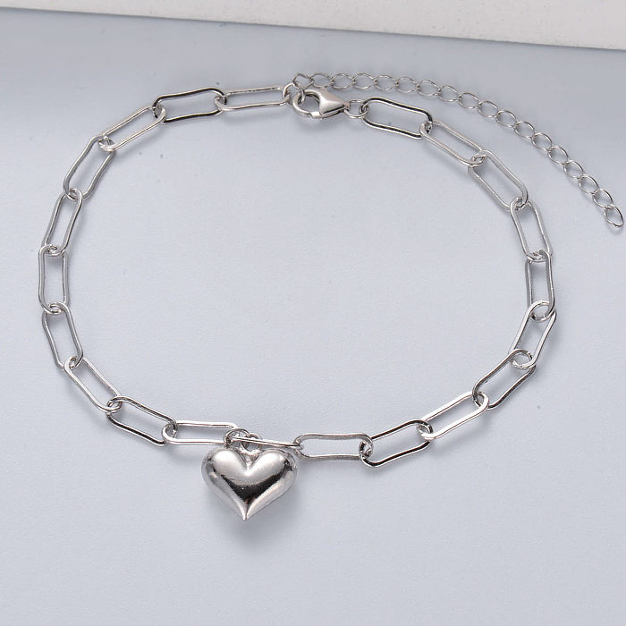 925 Sterling Silver Heart Shaped Chain Bracelet Fashion Women Jewelry Gift