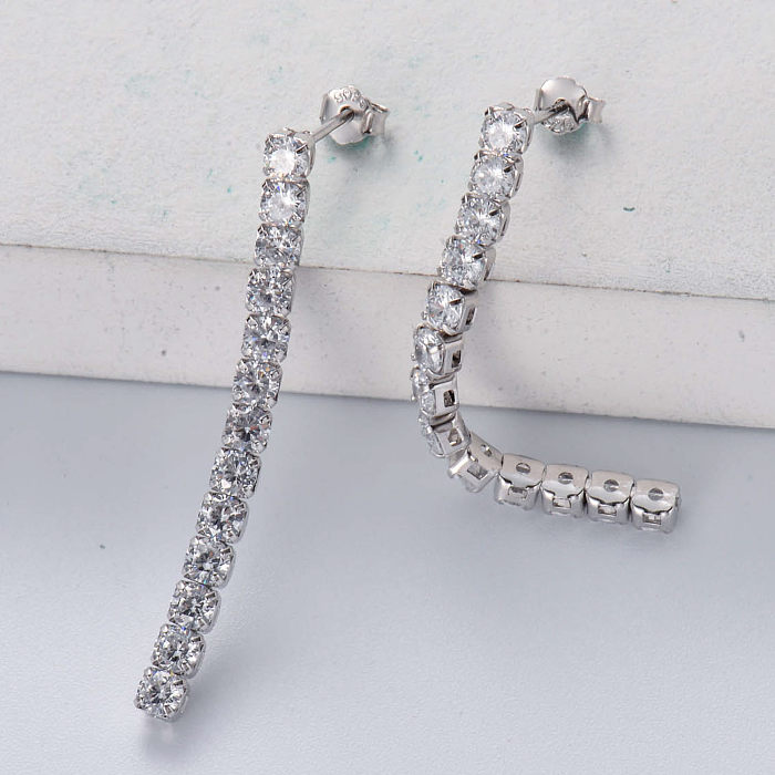 Nouveaux produits Boucles d'oreilles pendantes longues en argent sterling avec zircone blanche 925