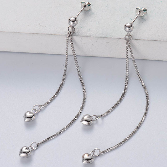 925 Sterling Silver Heart Earrings Long Chain Women Earrings