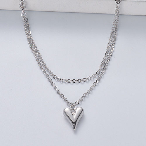 pingente de metal em forma de coração colar de prata esterlina 925 de casamento