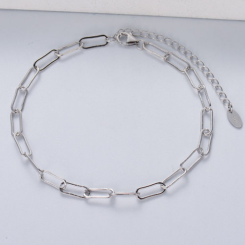 925 sterling silver plain paper clip chain link paperclip bracelet women