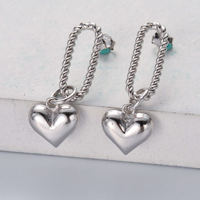 Brincos de coração de prata esterlina 925 com torção ovais femininos brincos geométricos