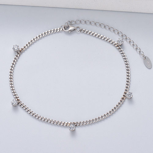 Pulsera de cadena de plata pura 925 pulsera de circonita cúbica ajustable para mujer cubana