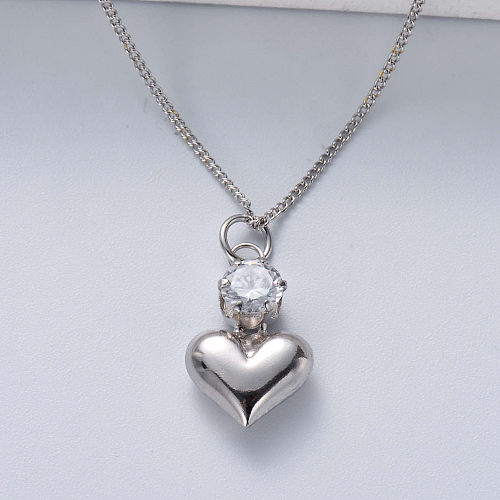 colar de prata esterlina 925 pingente em forma de coração para mulheres