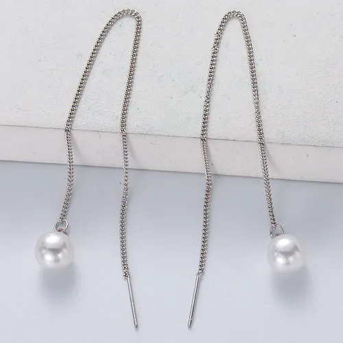 Fashion 925 sterling silver jewelry Pearl Earrings Long Chain Ear Line for Women