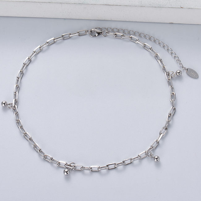 925 Sterling Silver Ball Charm Polish Paperclip Chain Link Bracelets