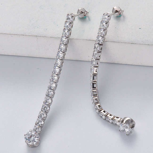 Brincos longos de zircônia cúbica de prata esterlina 925 para joias finas