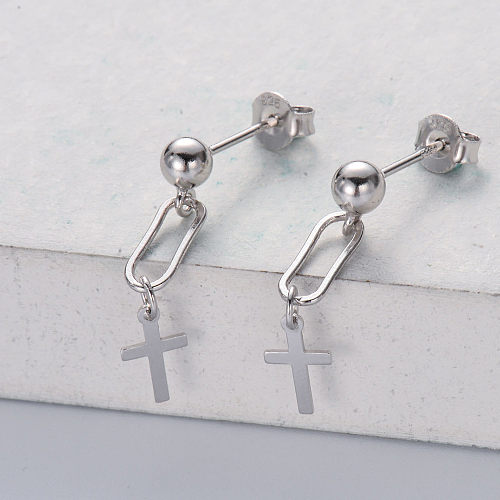 Hot selling high quality 925 Sterling Silver cross silver drop earrings