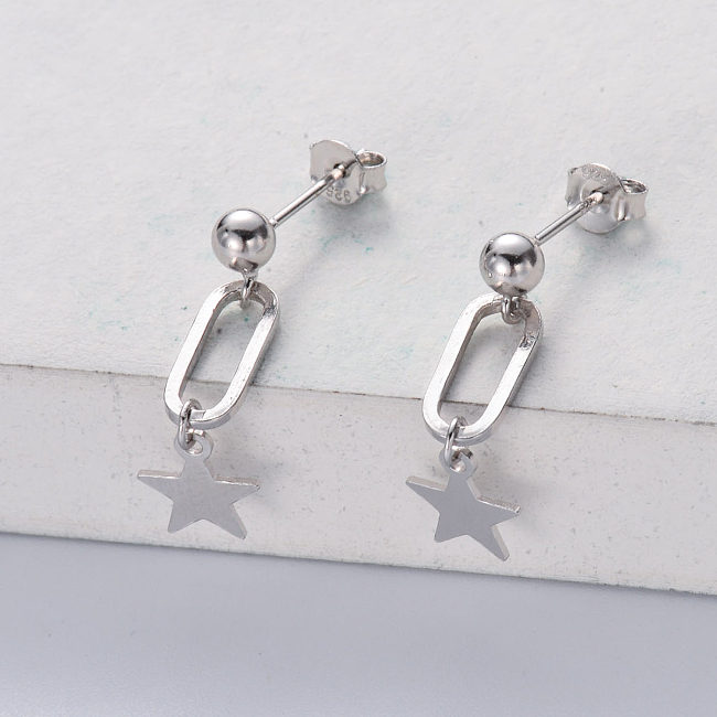 Boucles d'oreilles géométriques simples Boucles d'oreilles étoiles ovales en argent sterling 925 pour femmes
