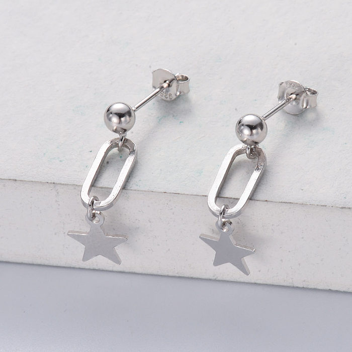 Pendientes geométricos simples Pendientes de estrella ovalada de plata de ley 925 para mujer