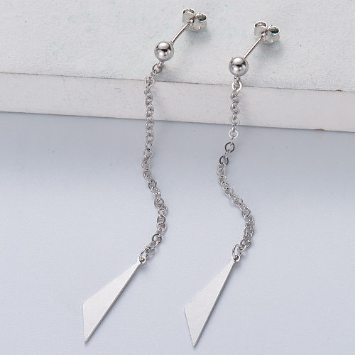 Boucles d'oreilles à longue chaîne triangle en argent sterling 925 de haute qualité pour femmes