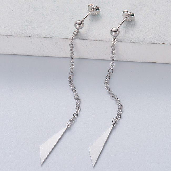 Brincos de corrente longa triângulo de prata esterlina 925 de alta qualidade com venda imperdível para mulheres