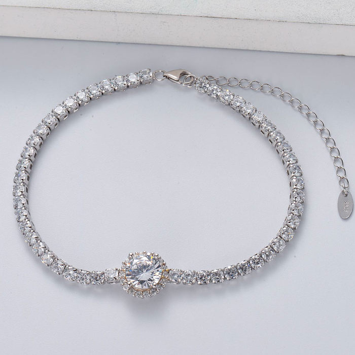 S925 prata esterlina tênis elo de corrente pulseiras femininas zircônia cúbica jóias