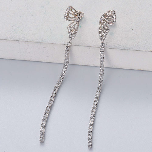 Trendy 925 Sterling Silver Jewelry Cubic Zirconia Long Drop Butterfly Earring For Women