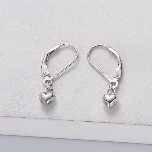 Fine Jewelry 925 Sterling Silver Unique Design Dangling Drop Heart Hoop Earrings