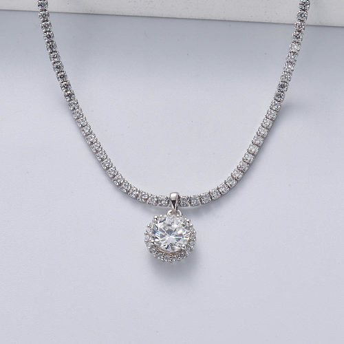 colar de prata esterlina 925 com cristal de luxo para mulheres