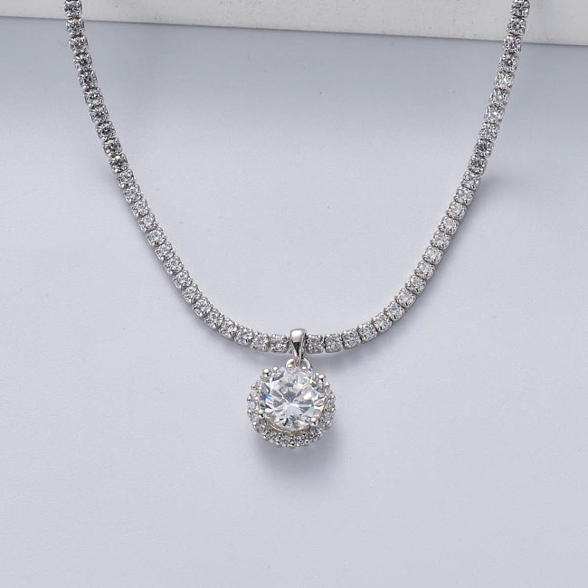colar de prata esterlina 925 com cristal de luxo para mulheres