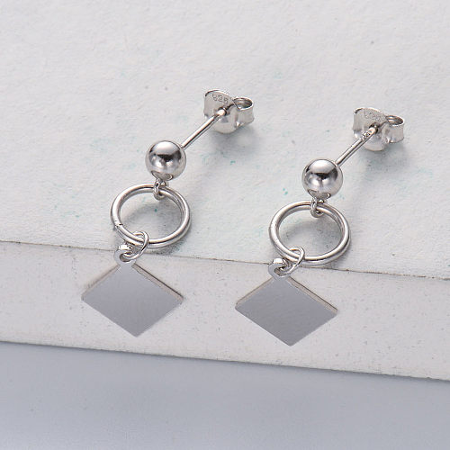 Brincos geométricos quadrados de prata esterlina 925 para joias finas