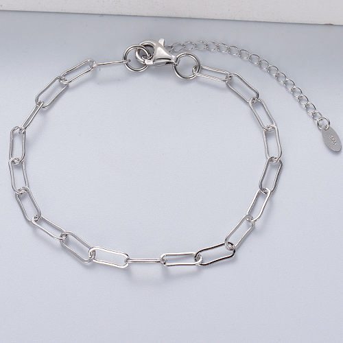 925 Sterling Silver Adjustable Paperclip Curb Link Chain Bracelet Women
