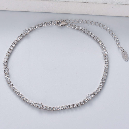 Iced Out Bracelets de chaîne de tennis en argent sterling 925 avec oxyde de zirconium plaqué rhodium pour femme