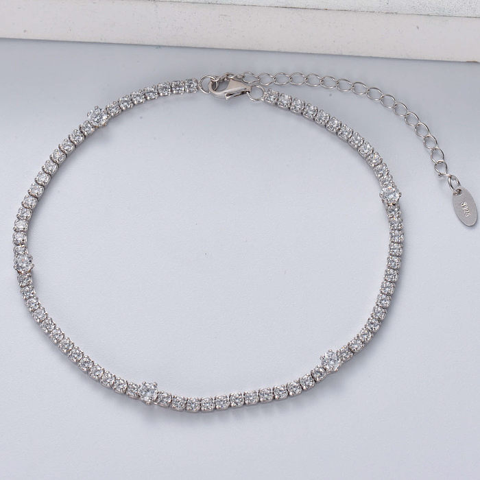 Iced Out Rhodium Plated Cubic Zirconia 925 Sterling Silver Tennis Chain Bracelets for Women