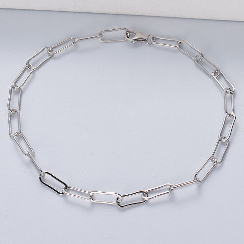 925 Sterling Silver Paper Clip Chain Adjustable Bracelet